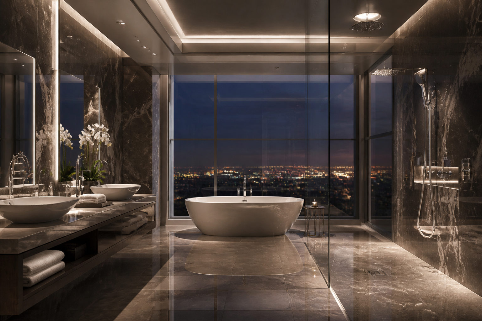 Nexa Bath luxury bathroom with freestanding tub and chrome fittings